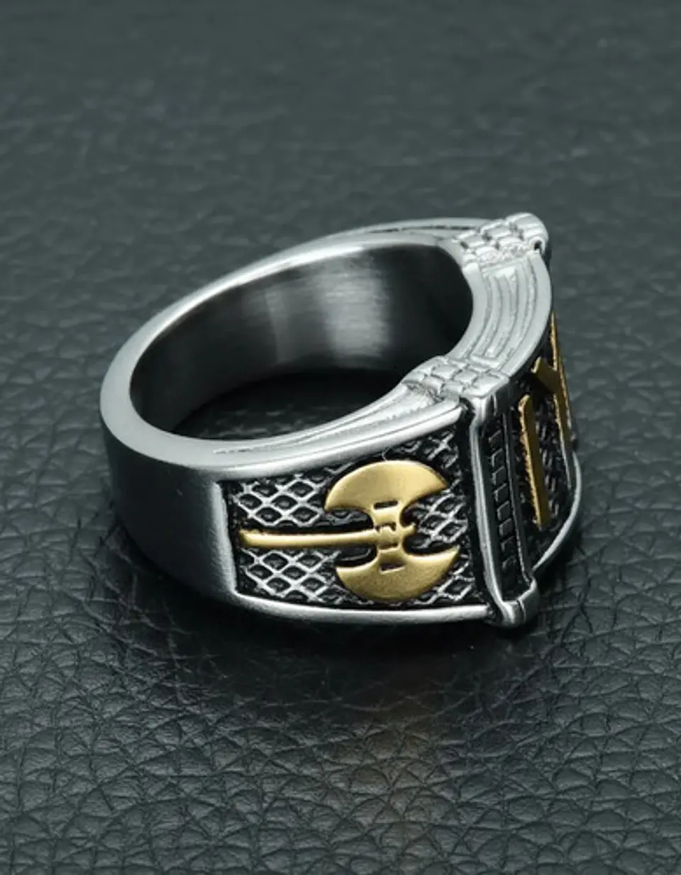Anillo Kayi Obasi  Acero Inoxidable Hacha Color Plata Hombre 4