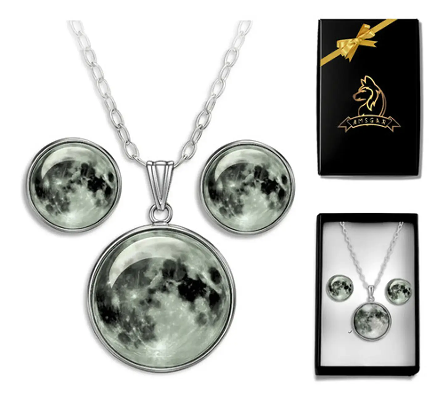 Collar Mujer Luna Llena Brilla En La Oscuridad Fluorescente 1