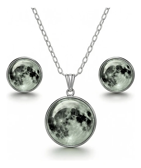 Collar Mujer Luna Llena Brilla En La Oscuridad Fluorescente