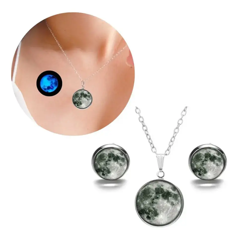 Collar Mujer Luna Llena Brilla En La Oscuridad Fluorescente 3