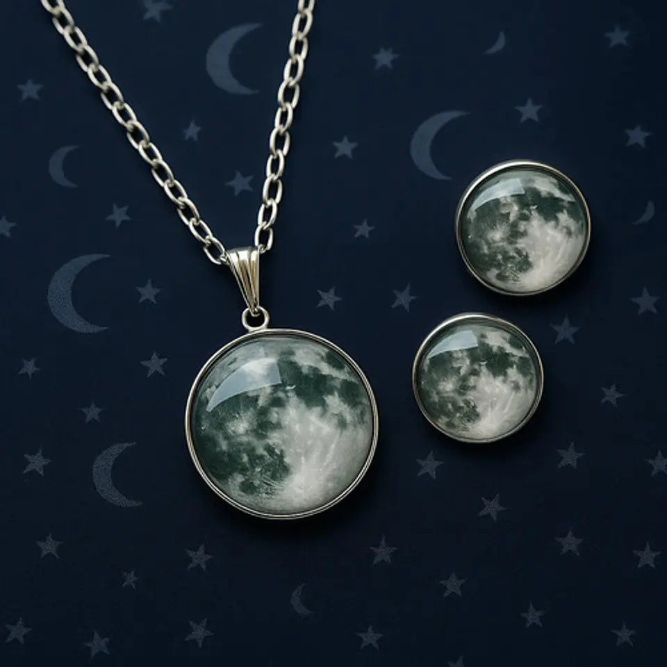 Collar Mujer Luna Llena Brilla En La Oscuridad Fluorescente 8
