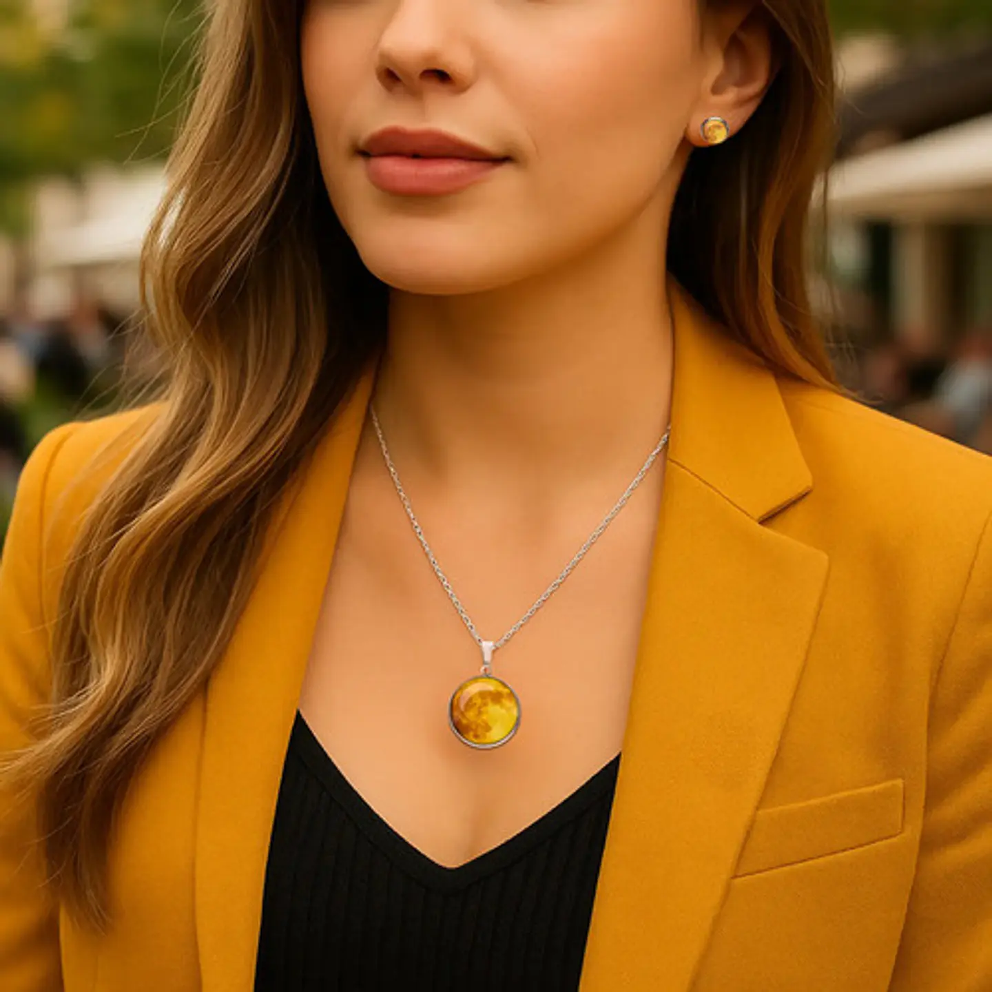 Collar Mujer Luna Llena Brilla En La Oscuridad Fluorescente 15