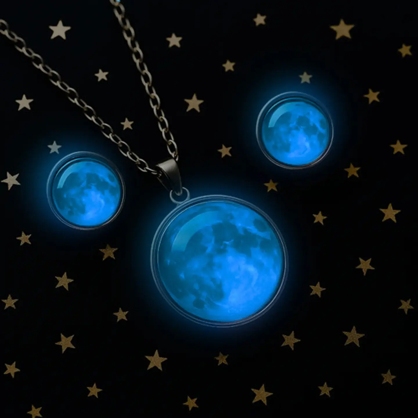 Collar Mujer Luna Llena Brilla En La Oscuridad Fluorescente 16