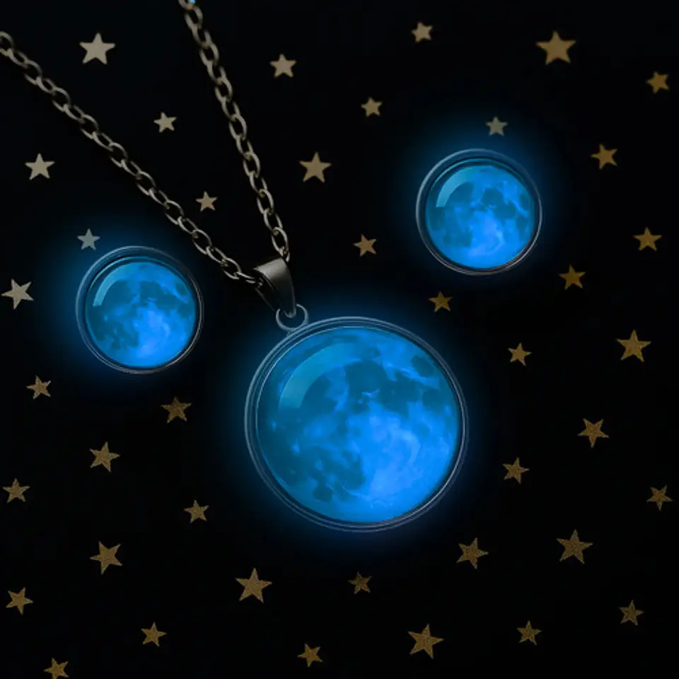 Collar Mujer Luna Llena Brilla En La Oscuridad Fluorescente 19