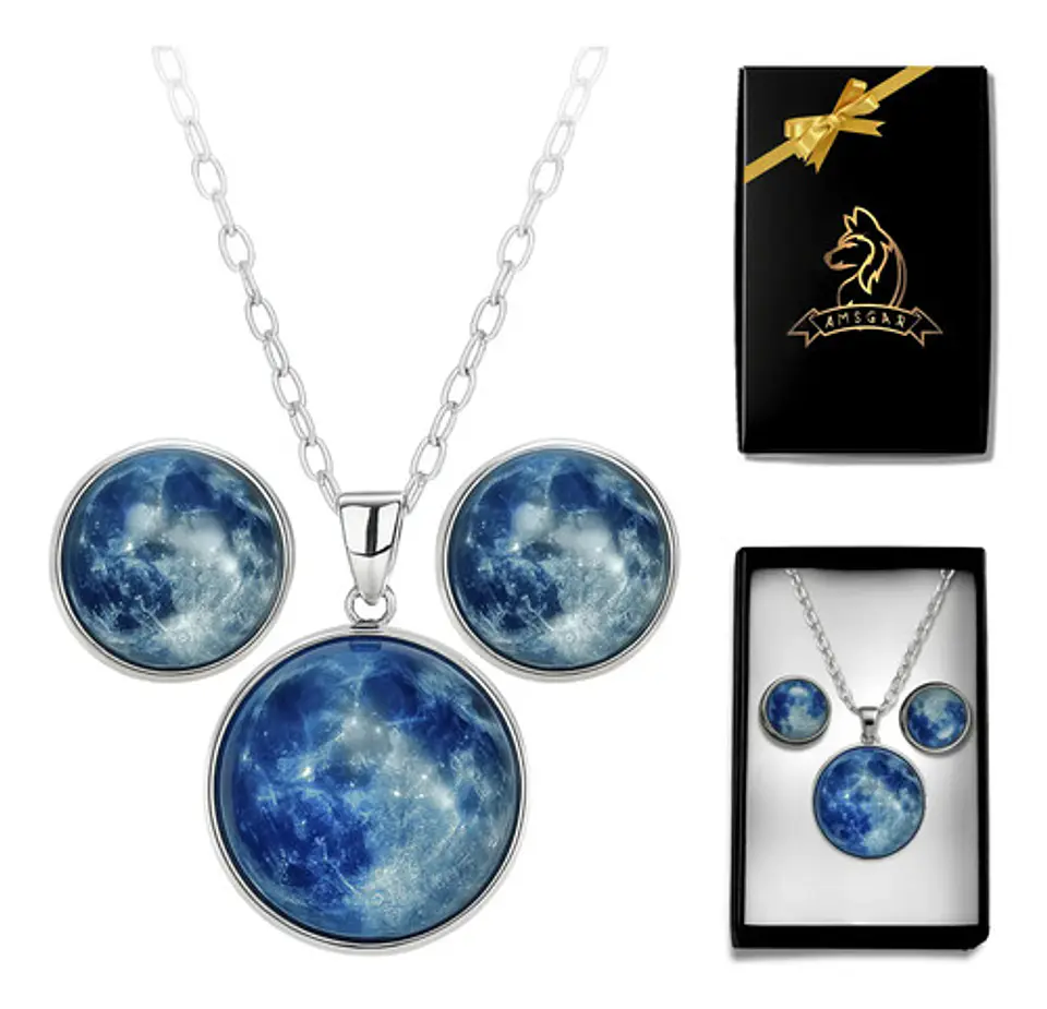 Collar Mujer Luna Llena Brilla En La Oscuridad Fluorescente 27