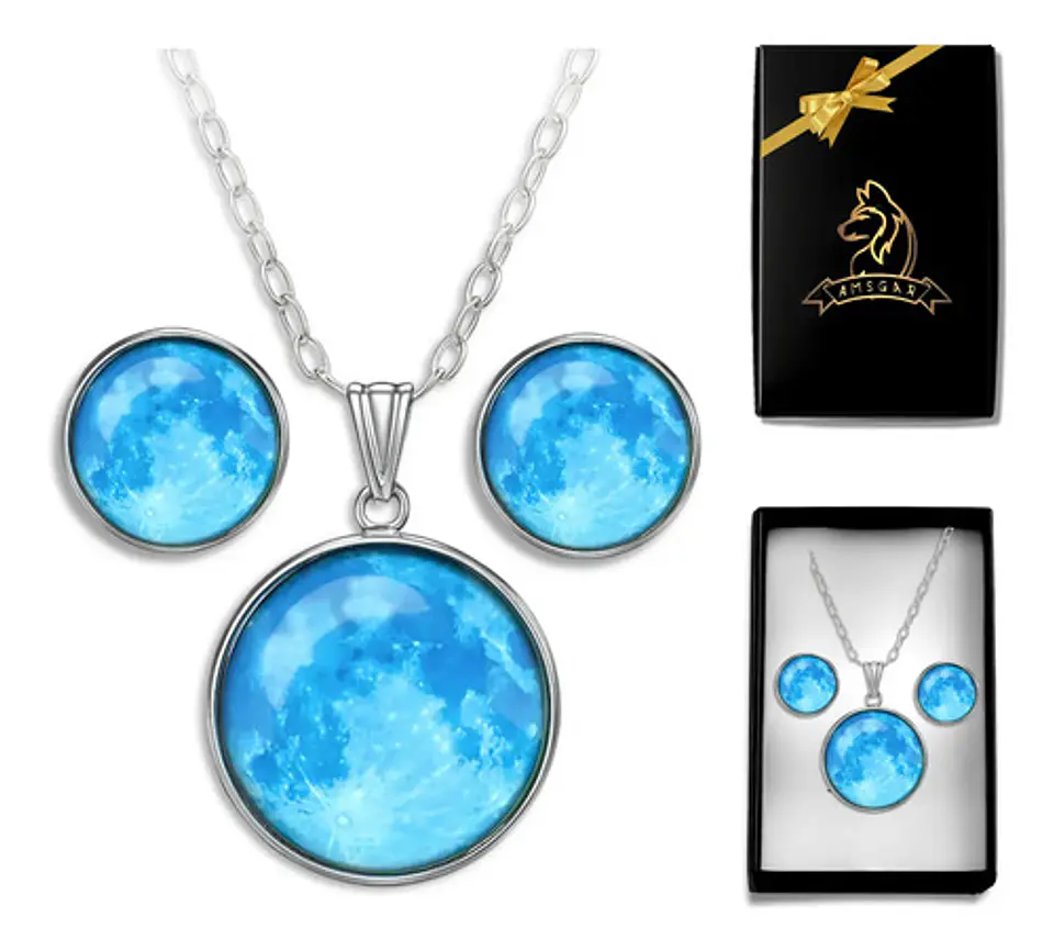 Collar Mujer Luna Llena Brilla En La Oscuridad Fluorescente 35