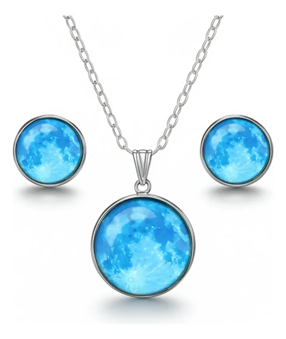 Collar Mujer Luna Llena Brilla En La Oscuridad Fluorescente 36