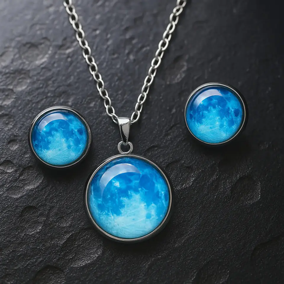 Collar Mujer Luna Llena Brilla En La Oscuridad Fluorescente 39