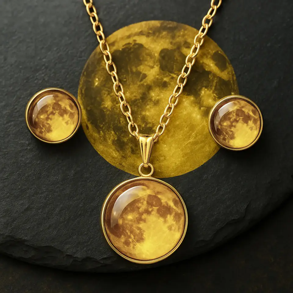 Collar Mujer Luna Llena Brilla En La Oscuridad Fluorescente 44