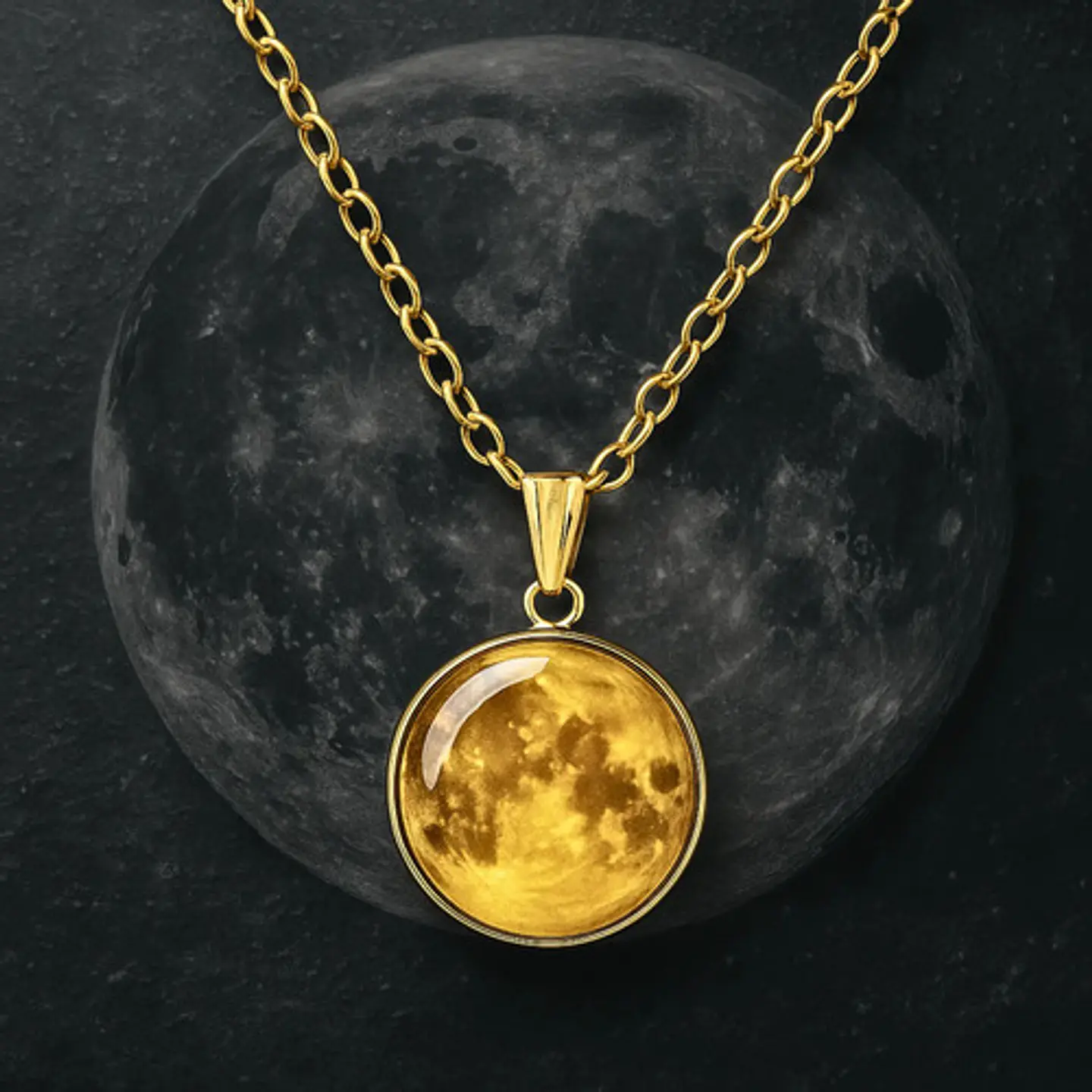 Collar Mujer Luna Llena Brilla En La Oscuridad Fluorescente 48