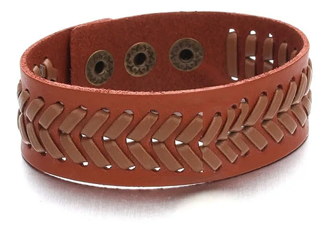 Pulsera Manilla Brazalete Cuero Ajustable Color Cafe Hombre