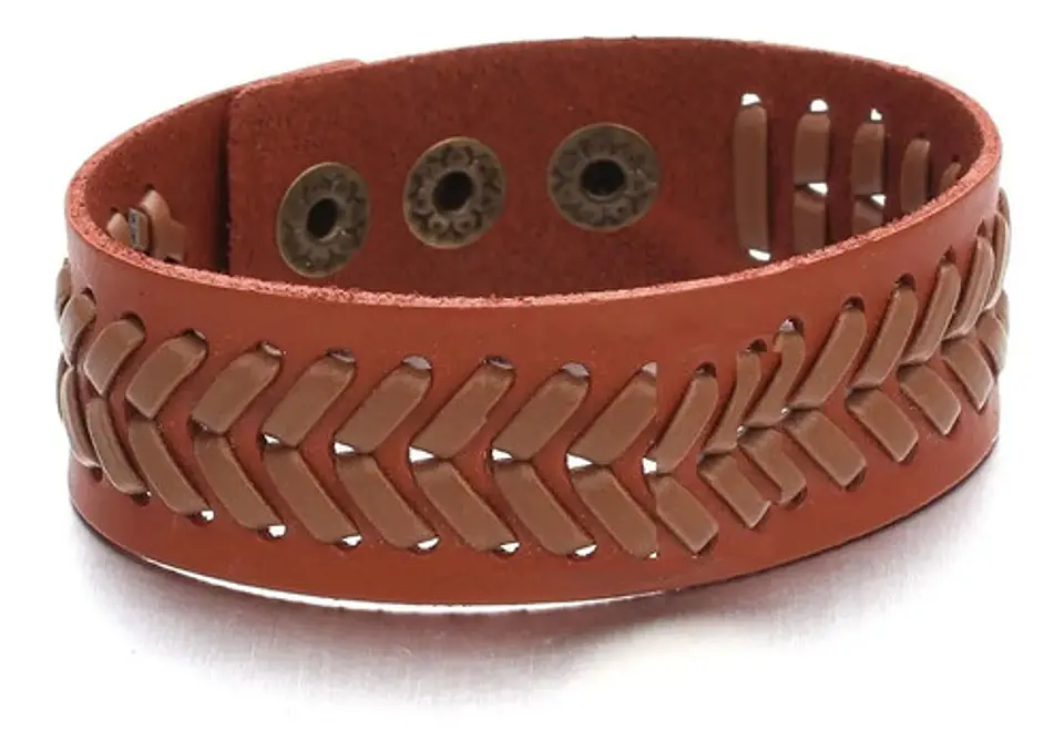 Pulsera Manilla Brazalete Cuero Ajustable Color Cafe Hombre 2