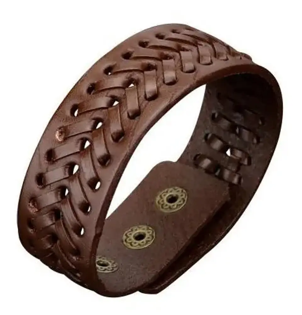 Pulsera Manilla Brazalete Cuero Ajustable Color Cafe Hombre 3