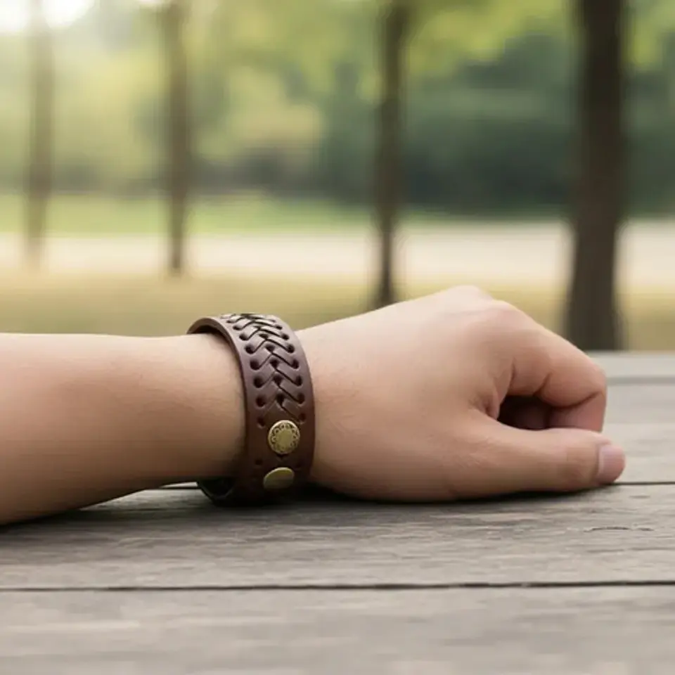 Pulsera Manilla Brazalete Cuero Ajustable Color Cafe Hombre 7