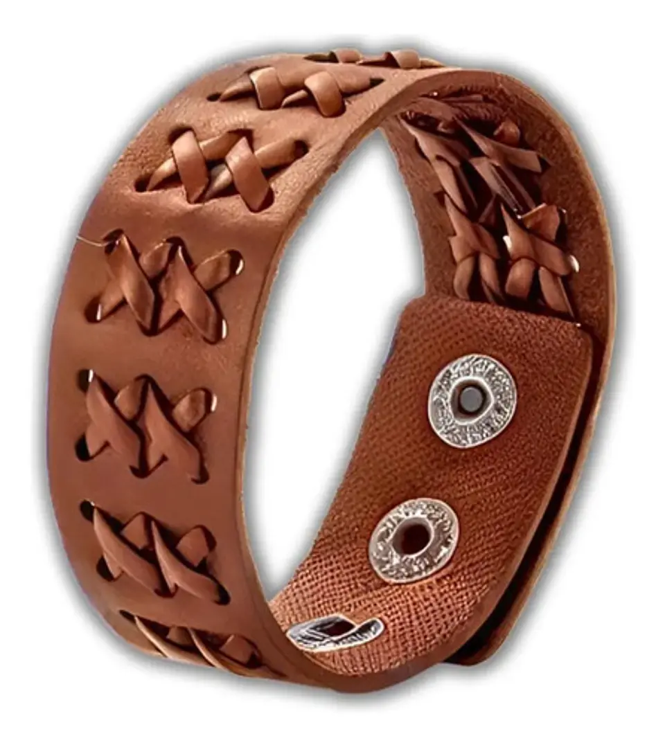 Pulsera Manilla Brazalete Cuero Ajustable Color Cafe Hombre 8