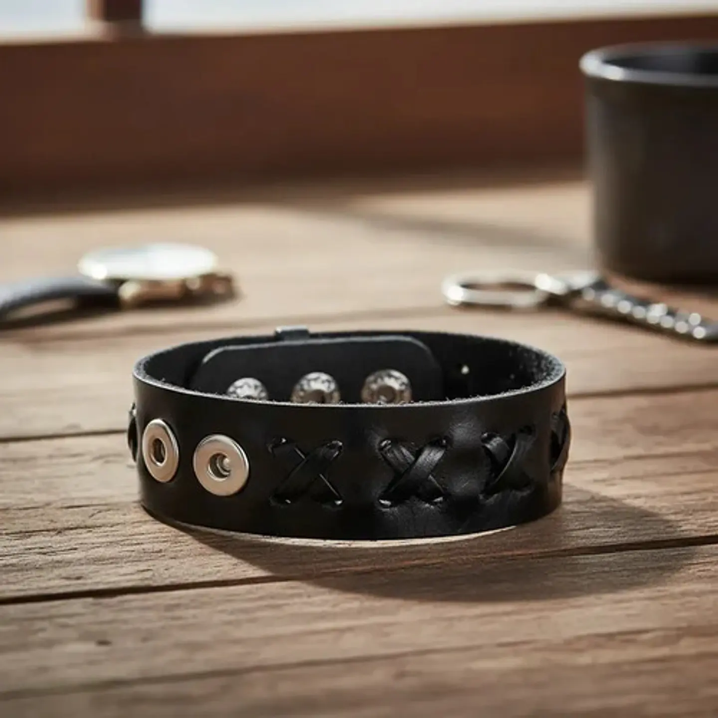 Pulsera Manilla Brazalete Cuero Ajustable Color Cafe Hombre 18