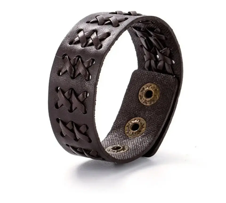 Pulsera Manilla Brazalete Cuero Ajustable Color Cafe Hombre 19