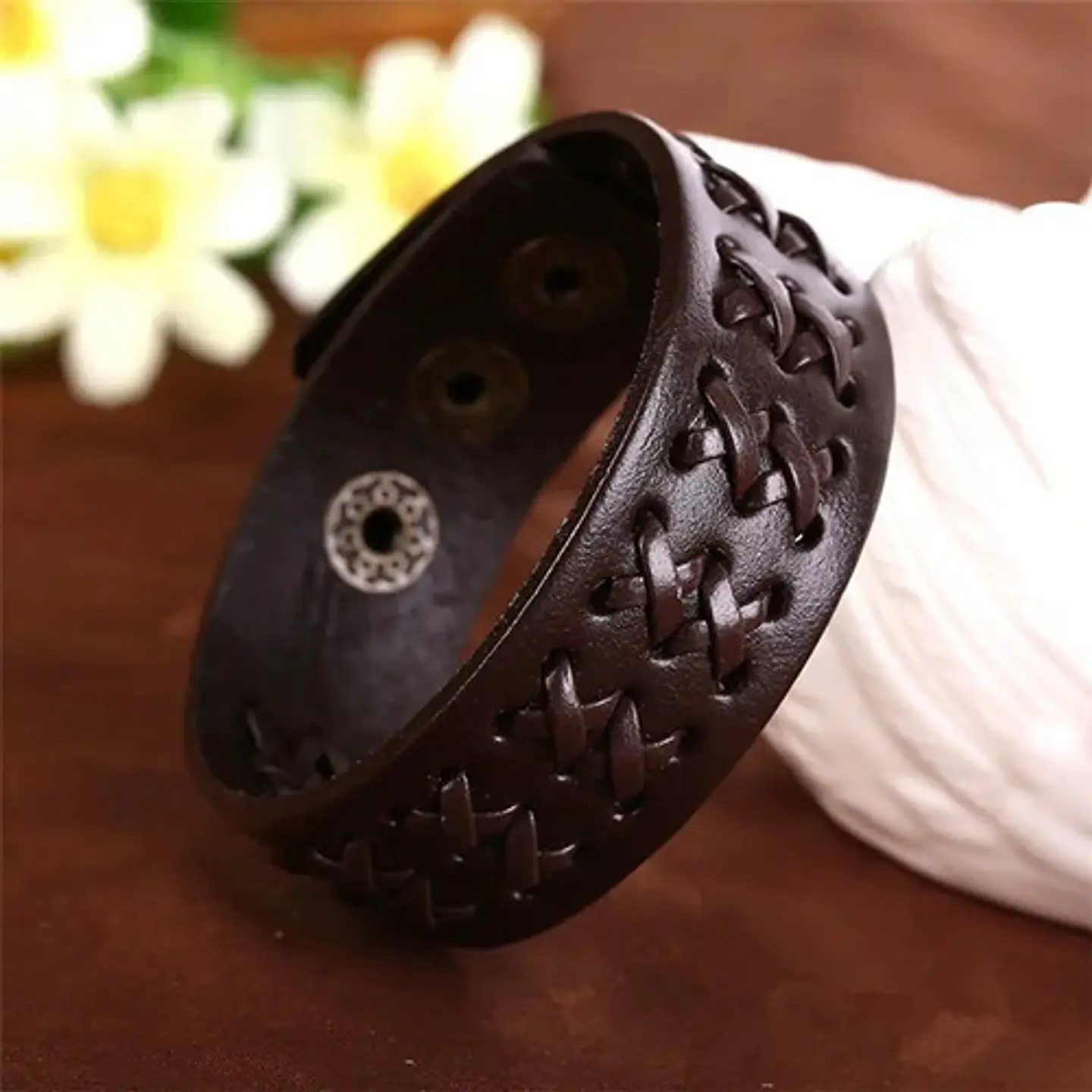 Pulsera Manilla Brazalete Cuero Ajustable Color Cafe Hombre 24