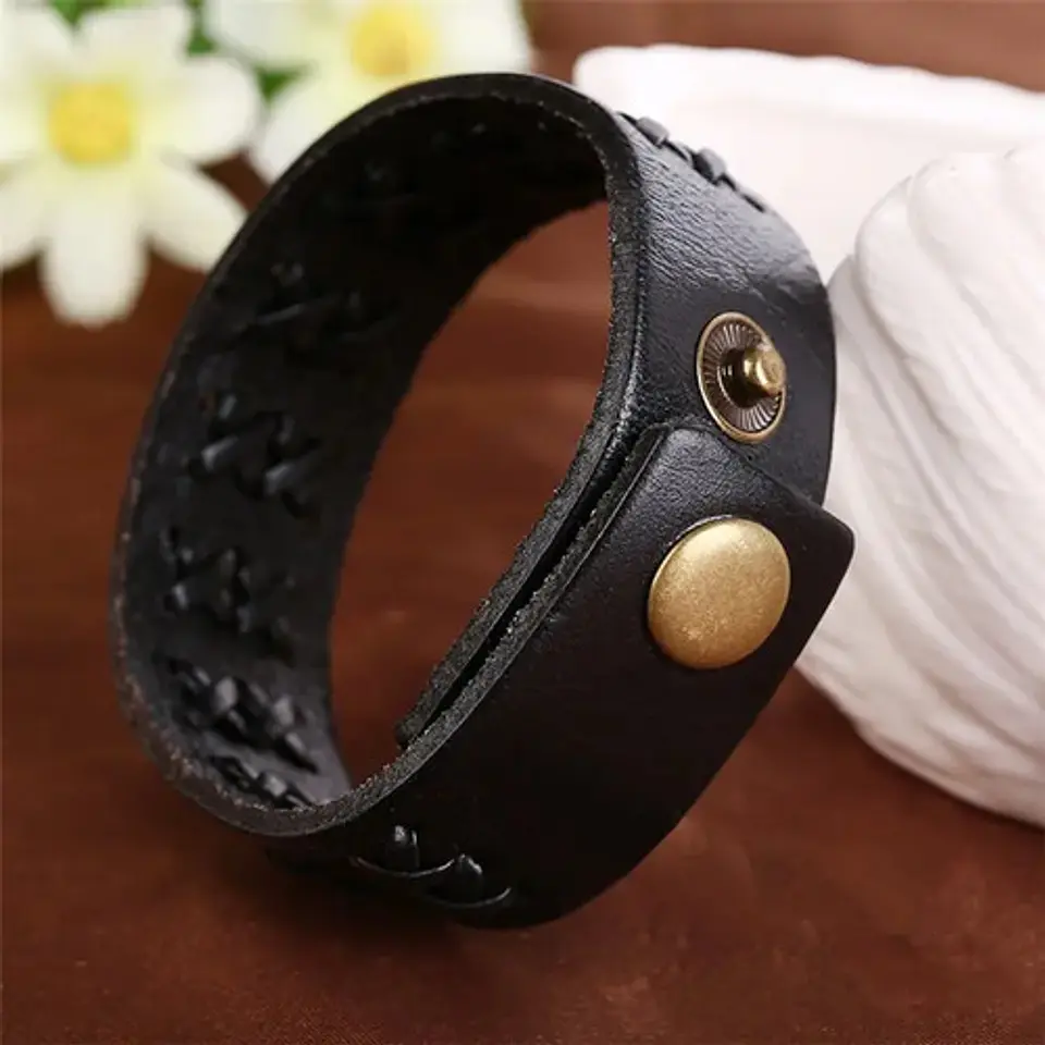 Pulsera Manilla Brazalete Cuero Ajustable Color Cafe Hombre 26