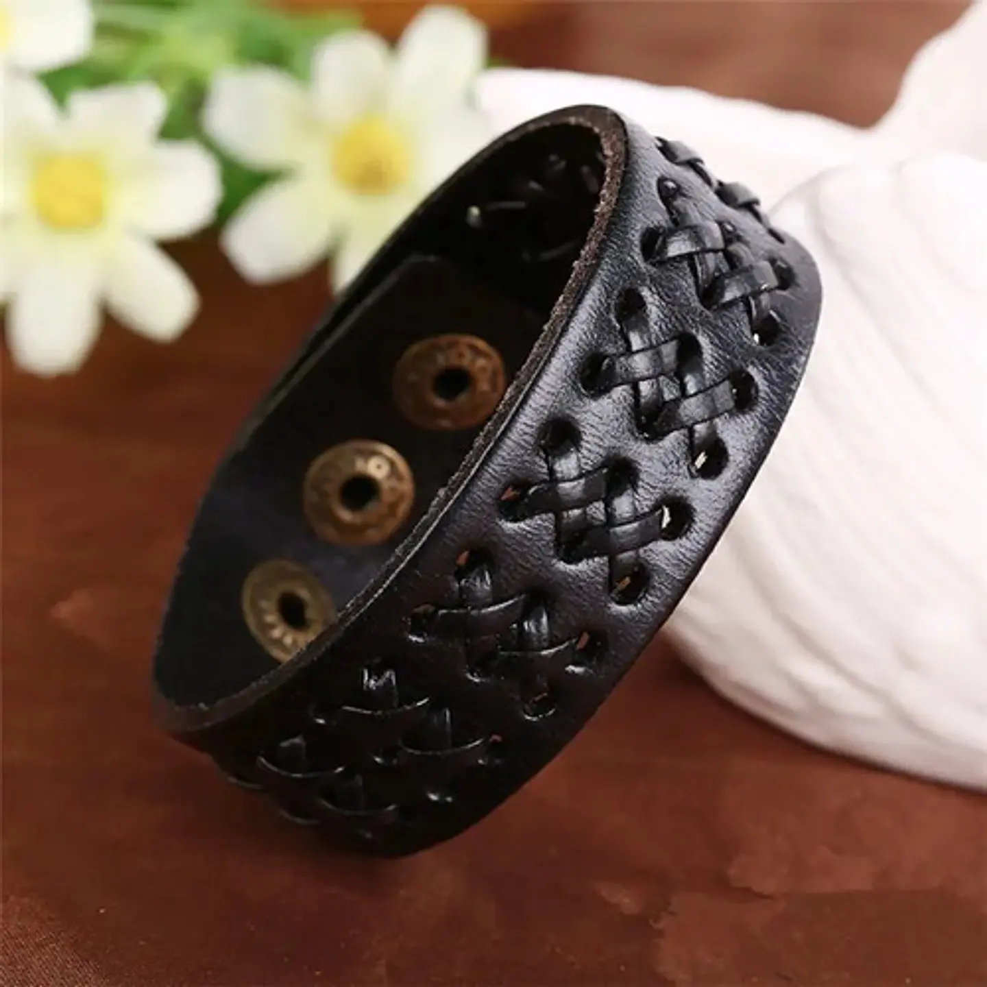 Pulsera Manilla Brazalete Cuero Ajustable Color Cafe Hombre 28