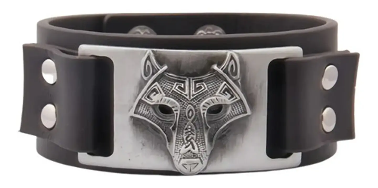 Pulsera Manillas Brazalete Lobo Ajustable Cuero Hombre Mujer 1