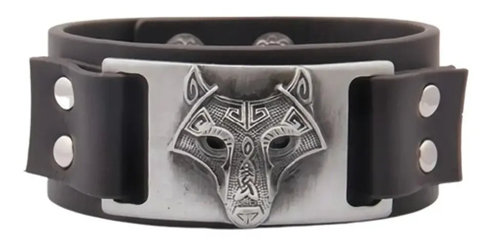 Pulsera Manillas Brazalete Lobo Ajustable Cuero Hombre Mujer 1