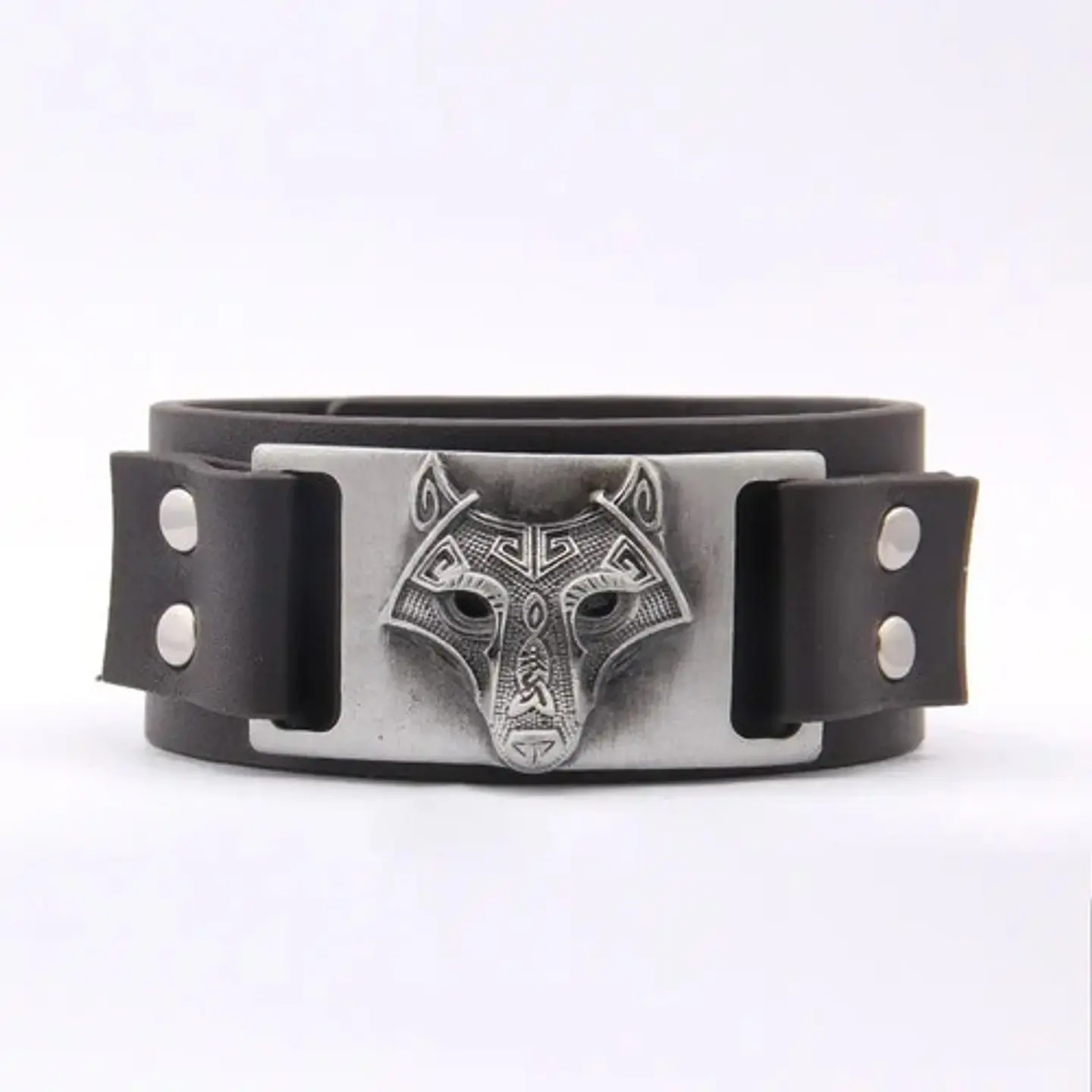 Pulsera Manillas Brazalete Lobo Ajustable Cuero Hombre Mujer 4