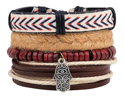 Pulsera Manilla Brazalete Cuero Mano De Fatima Hombre Mujer