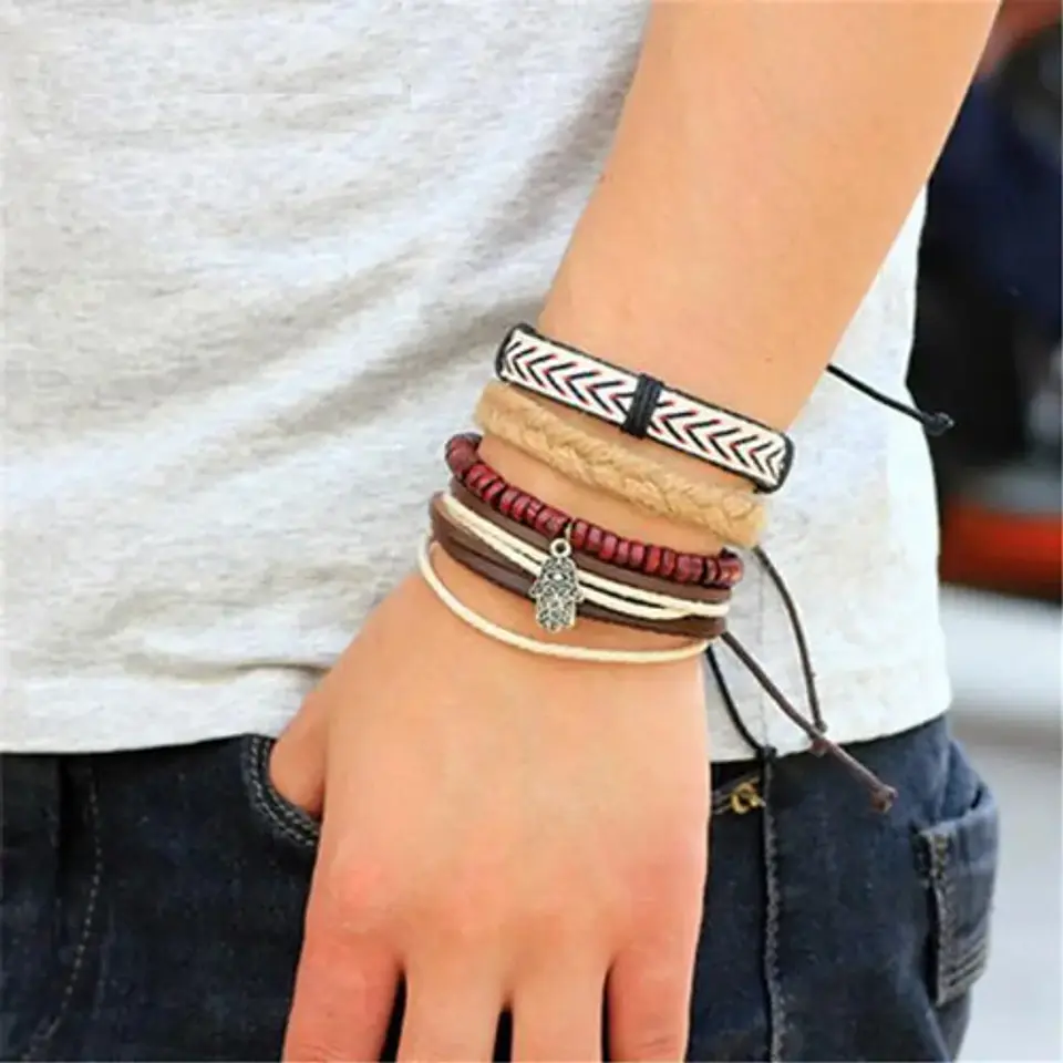 Pulsera Manilla Brazalete Cuero Mano De Fatima Hombre Mujer 3