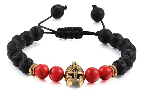 Pulsera Manilla Casco Guerrero Piedras Naturales Para Hombre
