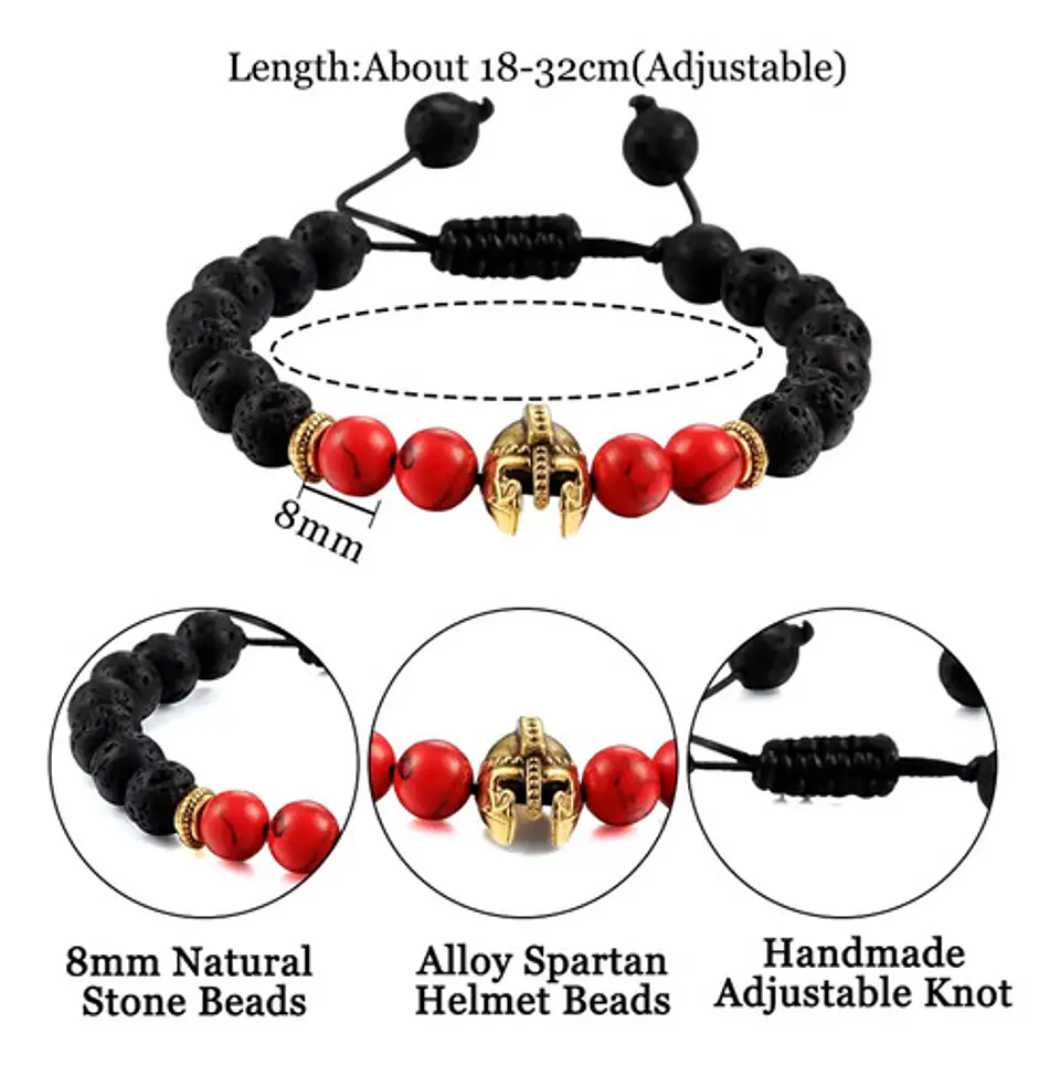 Pulsera Manilla Casco Guerrero Piedras Naturales Para Hombre 2