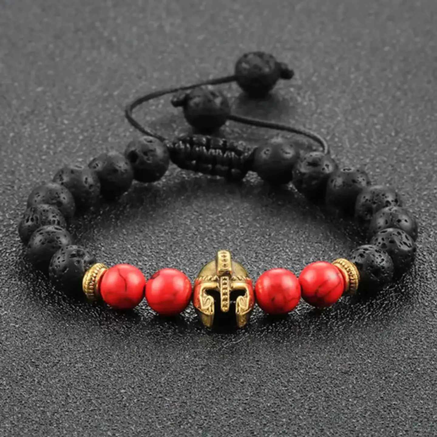 Pulsera Manilla Casco Guerrero Piedras Naturales Para Hombre 3