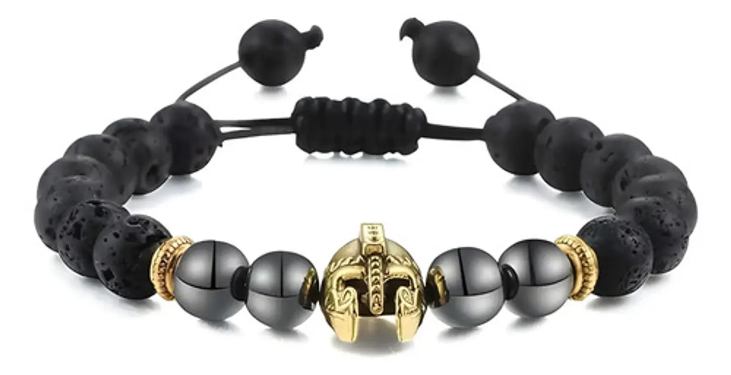 Pulsera Manilla Casco Guerrero Piedras Naturales Para Hombre 7