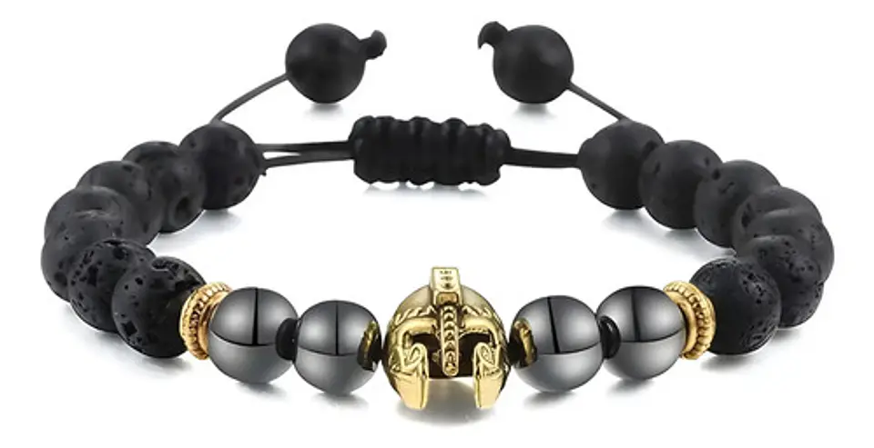 Pulsera Manilla Casco Guerrero Piedras Naturales Para Hombre 7