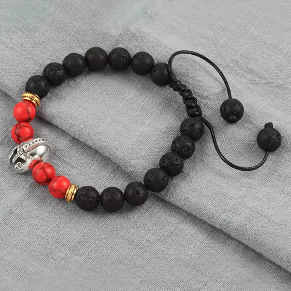 Pulsera Manilla Casco Guerrero Piedras Naturales Para Hombre 15