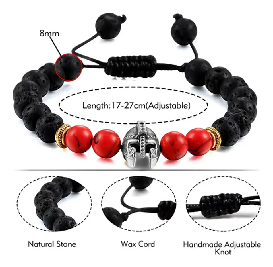 Pulsera Manilla Casco Guerrero Piedras Naturales Para Hombre 16