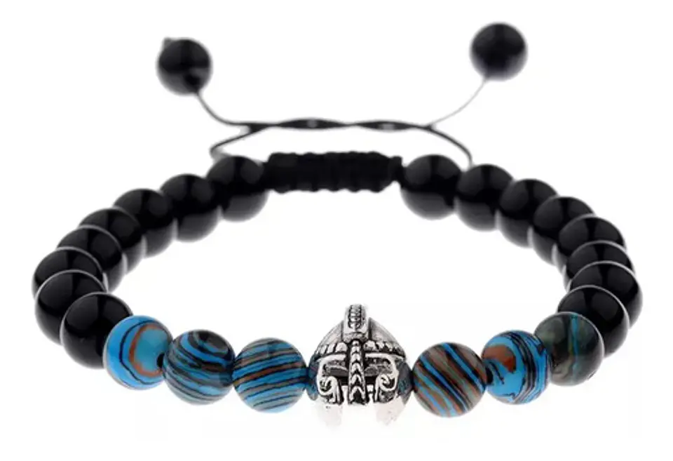 Pulsera Manilla Casco Guerrero Piedras Naturales Para Hombre 17