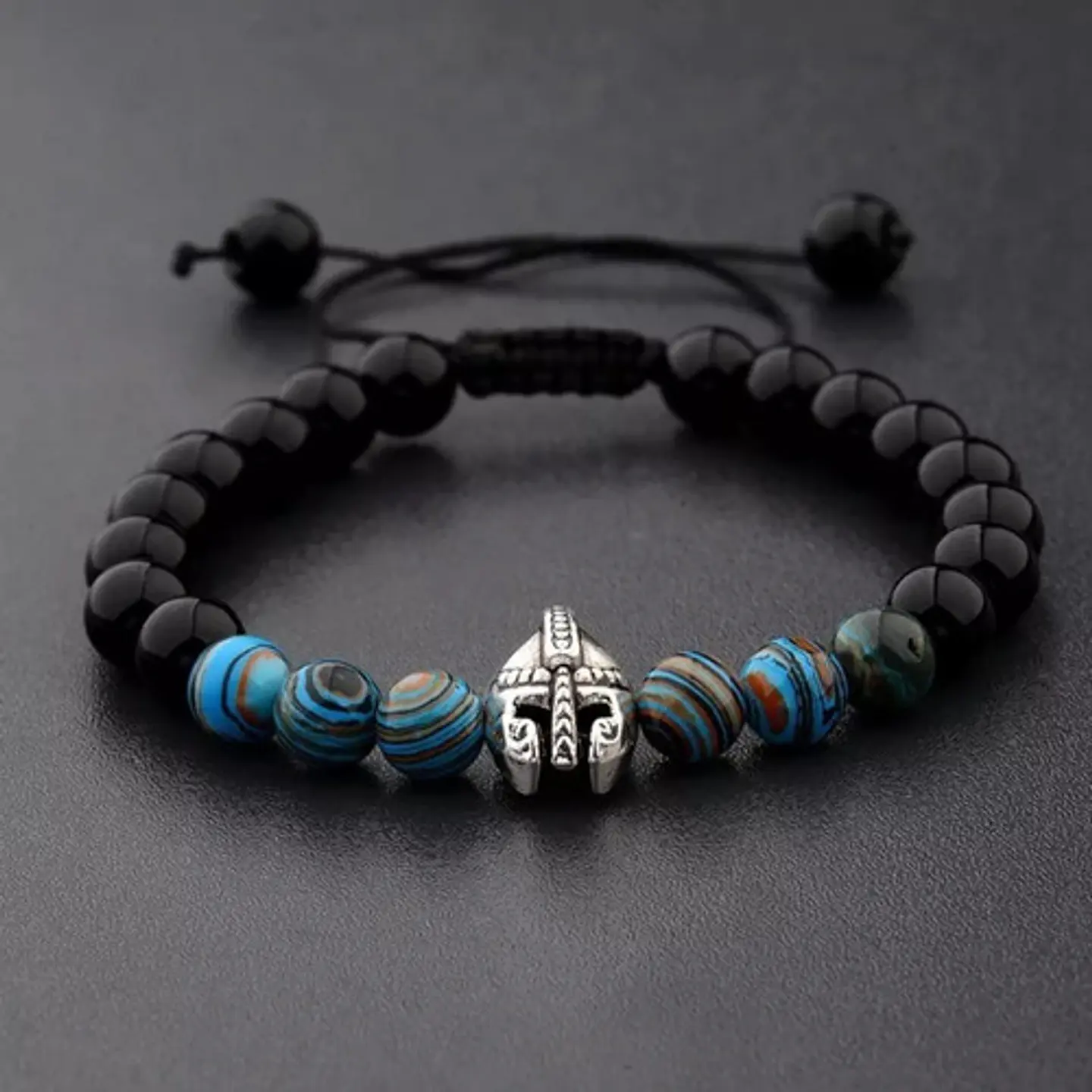 Pulsera Manilla Casco Guerrero Piedras Naturales Para Hombre 19