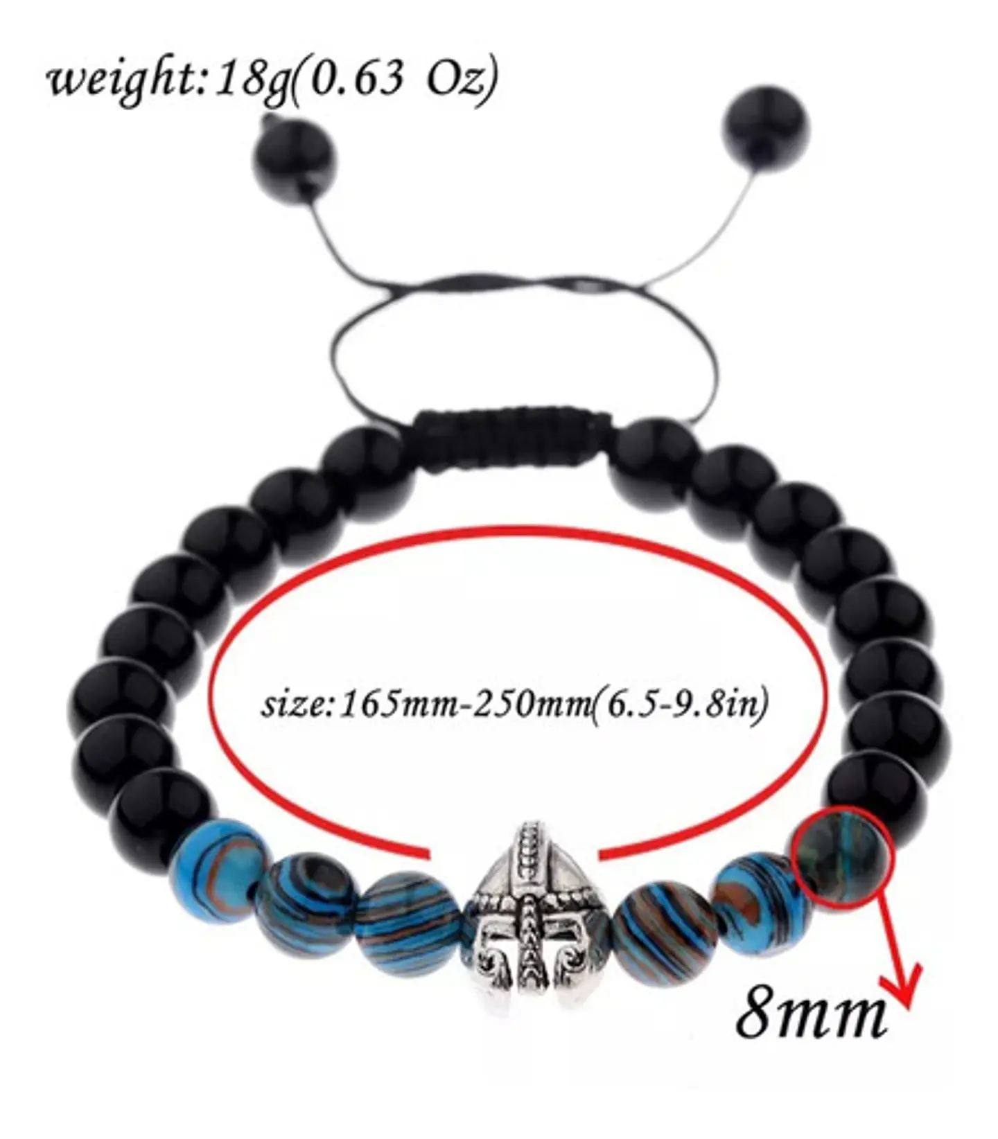 Pulsera Manilla Casco Guerrero Piedras Naturales Para Hombre 20
