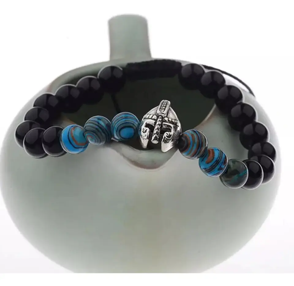Pulsera Manilla Casco Guerrero Piedras Naturales Para Hombre 21