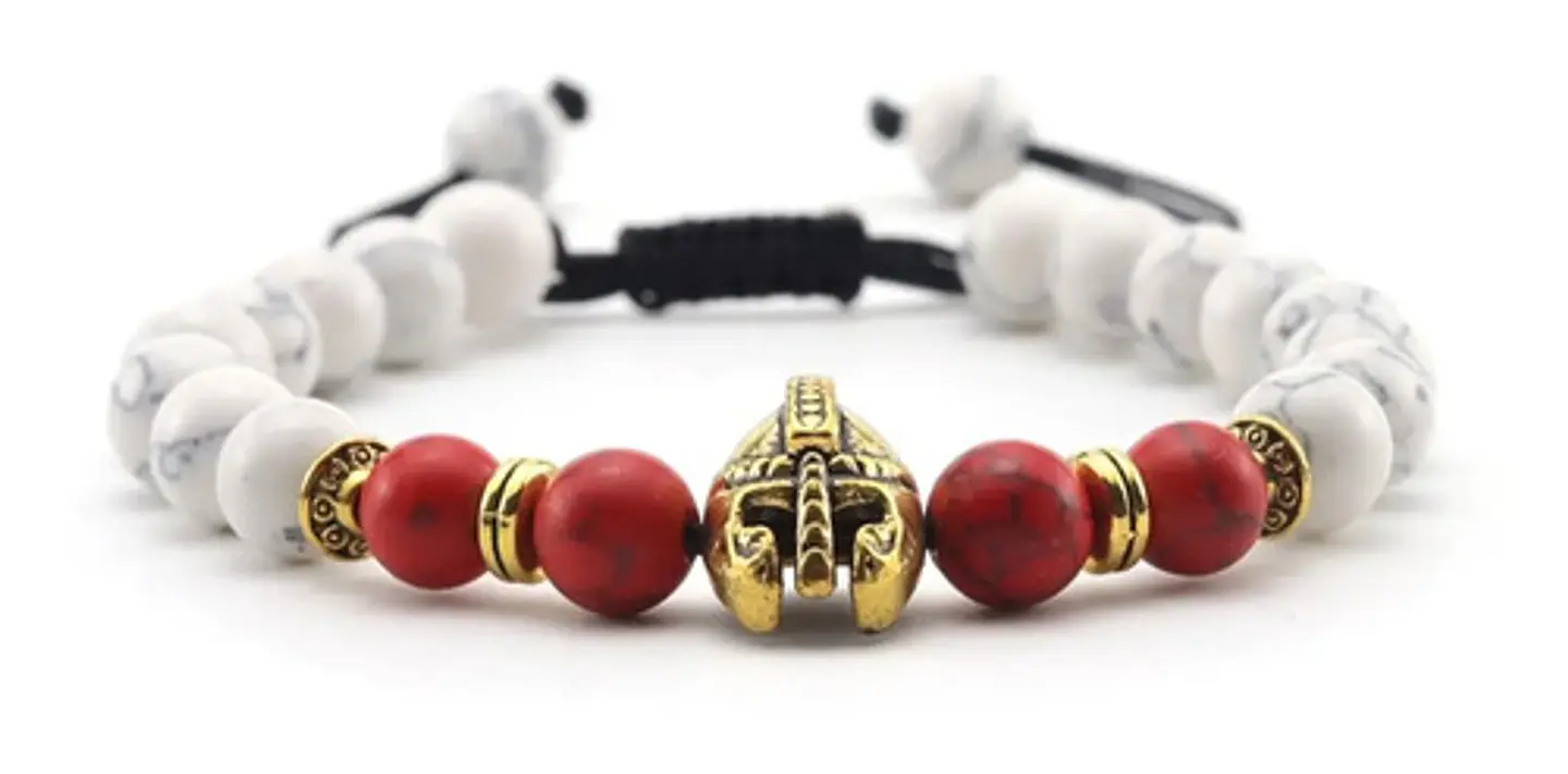 Pulsera Manilla Casco Guerrero Piedras Naturales Para Hombre 22