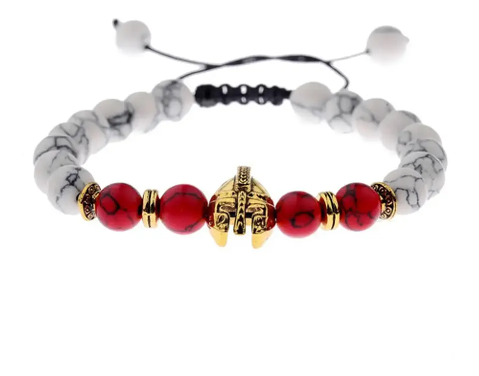 Pulsera Manilla Casco Guerrero Piedras Naturales Para Hombre 24