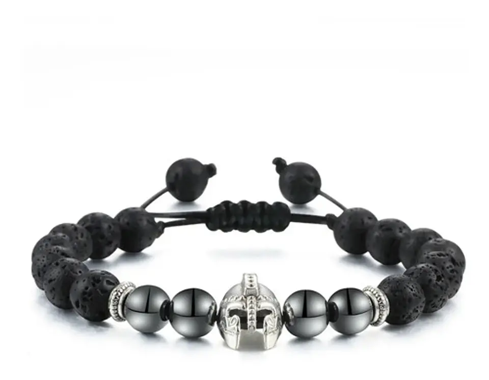 Pulsera Manilla Casco Guerrero Piedras Naturales Para Hombre 25