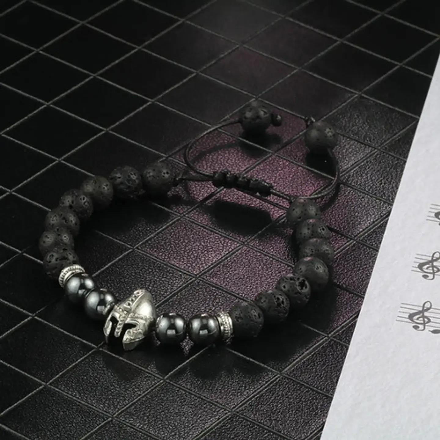 Pulsera Manilla Casco Guerrero Piedras Naturales Para Hombre 26