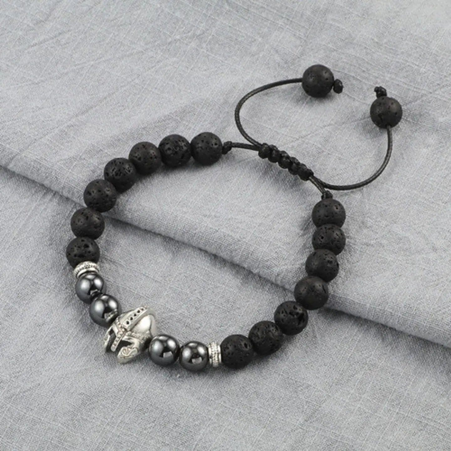 Pulsera Manilla Casco Guerrero Piedras Naturales Para Hombre 27
