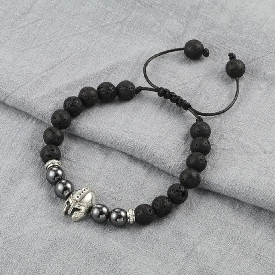 Pulsera Manilla Casco Guerrero Piedras Naturales Para Hombre 27