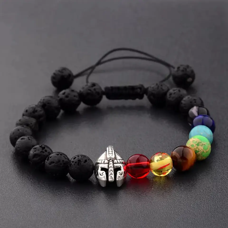 Pulsera Manilla Casco Guerrero Piedras Naturales Para Hombre 29