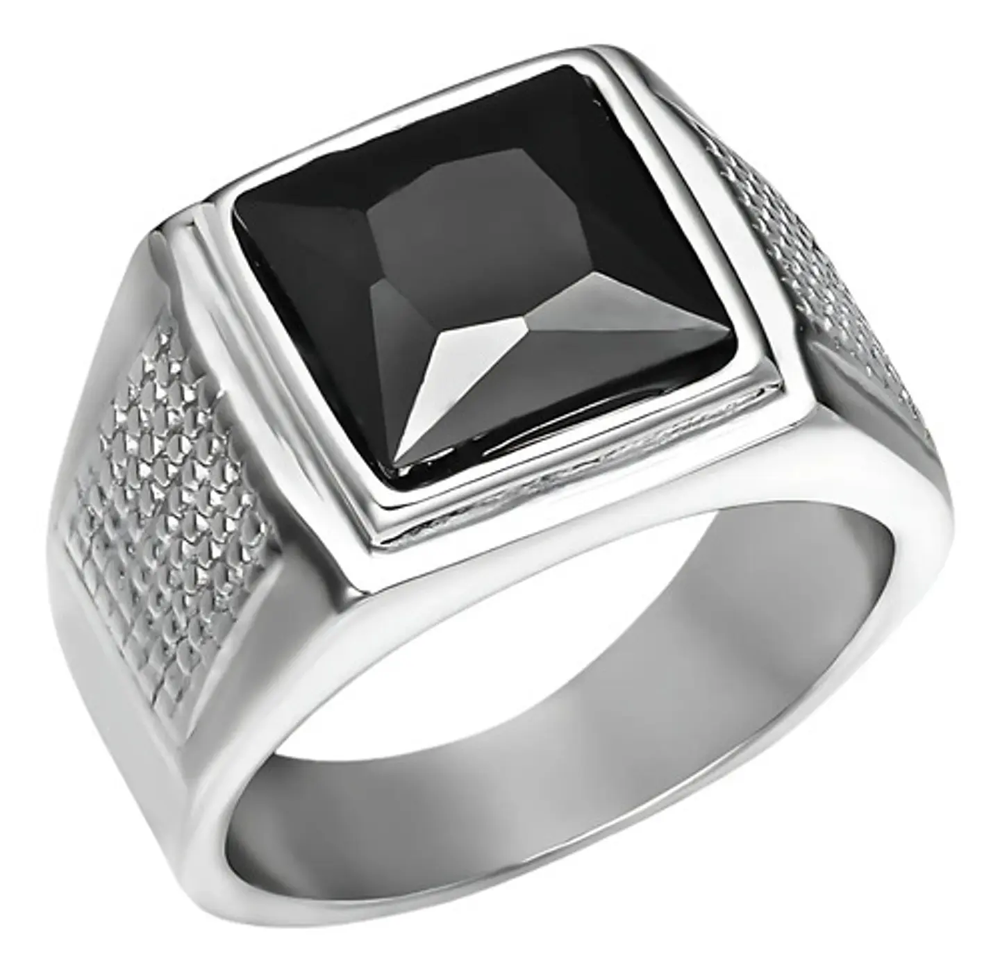 Anillo Piedra Negra Cz Circón Acero Inoxidable Para Hombre 1