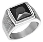 Anillo Piedra Negra Cz Circón Acero Inoxidable Para Hombre - Miniatura 1