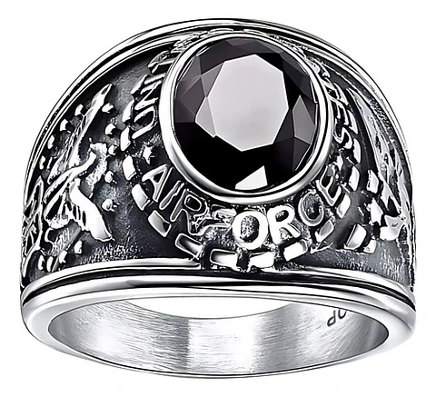 Anillo Militar Ee.uu. Color Plata Acero Inoxidable Hombre